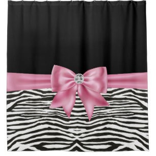 Rideaux De Douche Glam rose Bow Diamond Zebra Print Black