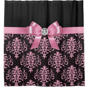 Rideaux De Douche Glam Rose Bow-Pink Lace-Noir