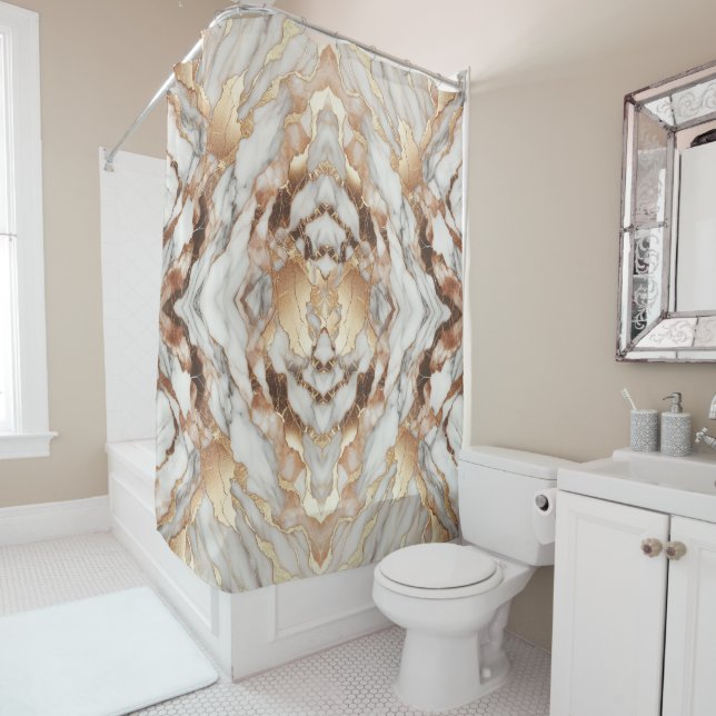 Rideaux De Douche Glam Rose Gold Luxueux Marbre tendance (En situation)