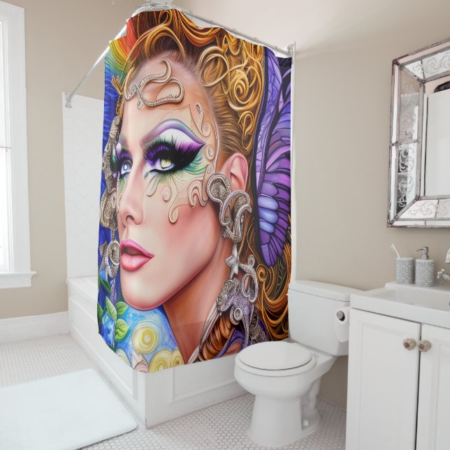 Rideaux De Douche Glisser-Couleur Queen Design (En situation)