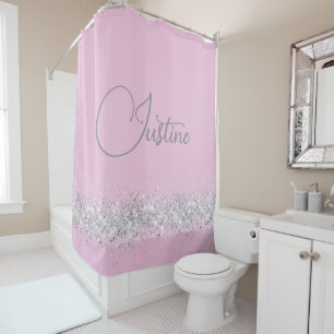 Rideaux De Douche Glitterie argent personnalisé sur rose