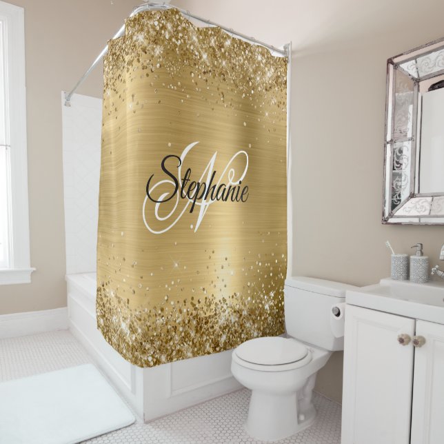 Rideaux De Douche Glitterie or huile Fancy Monogramme (En situation)