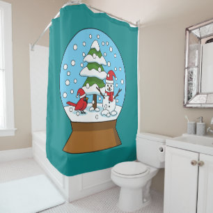 Rideaux De Douche Globe de neige avec le cardinal Snowman et Pine Tr