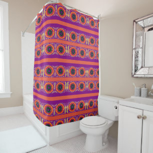 Rideaux De Douche Globe orange avec noir sur violet