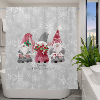 Rideaux De Douche Gnome Christmas Love Peace Snowflakes Famille
