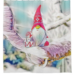 Rideaux De Douche Gnomes dans la peinture à l'aquarelle de la neige