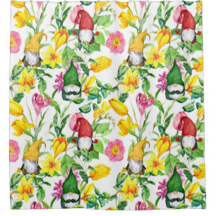 Rideaux De Douche gnomes scandinaves : aquarelle fleurie printanière