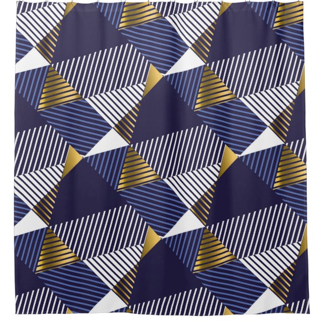 Rideaux De Douche Gold Blue Luxe : Motif géométrique sans couture (Devant)