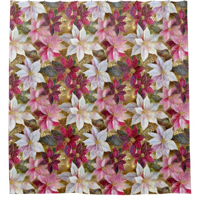 Rideaux De Douche Gold Burgundy Bronze rose Rouge blanc Poinsettia (Devant)