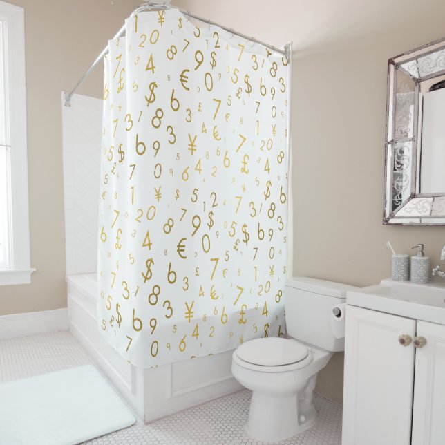 Rideaux De Douche Gold Luxury Numéros & Devise Symboles Motif (En situation)