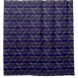 Rideaux De Douche Gold & Marine Blue Déco Motif géométrique Luxe