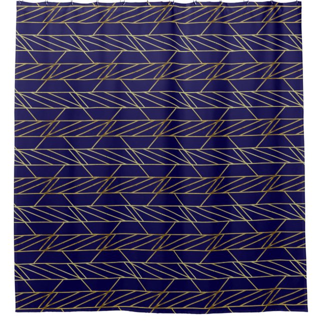 Rideaux De Douche Gold & Marine Blue Déco Motif géométrique Luxe (Devant)
