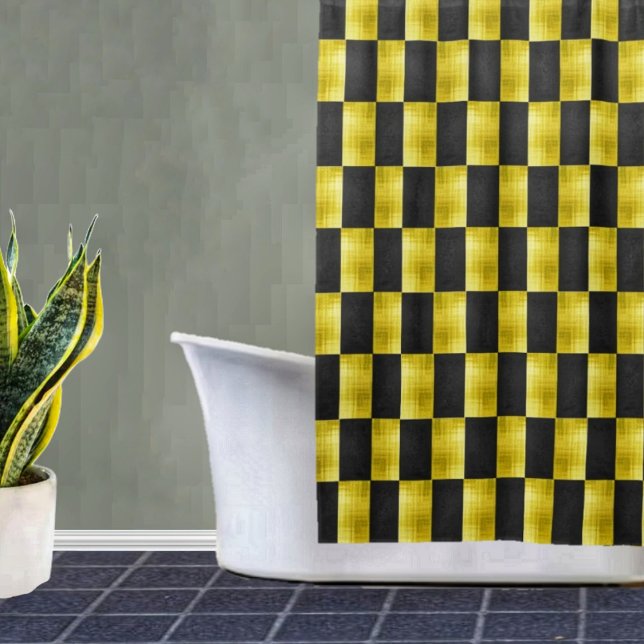 Rideaux De Douche Gold-Paneled-Black-IV (A stylish bathroom, with a contemporary look, comes with this Gold-Paneled Black IV Shower Curtain!)