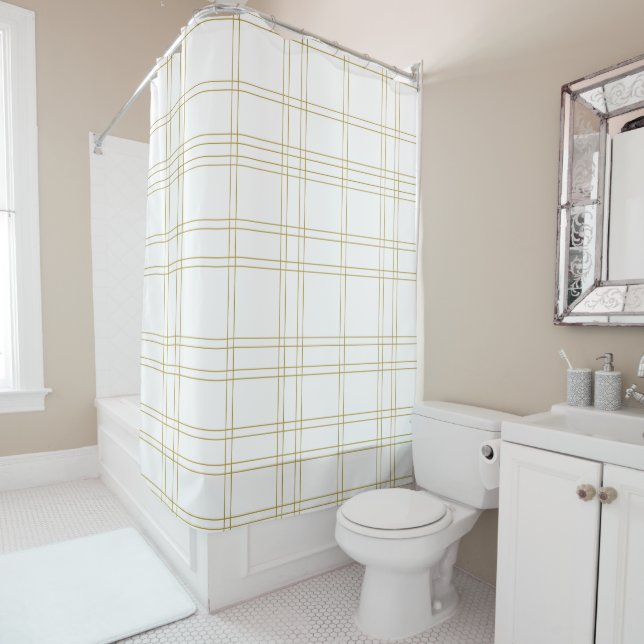 Rideaux De Douche Gold & White Minimal moderne Plaid Motif propre (En situation)