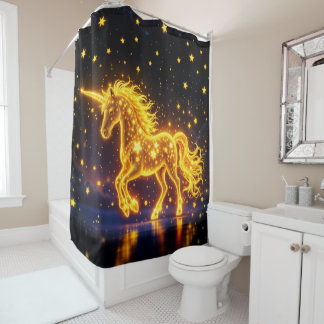 Rideaux De Douche Golden charmant licorne brillant mignon néon magiq