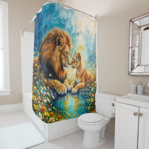 Rideaux De Douche Golden Lion Lioness fleurs sauvages colorés