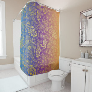 Rideaux De Douche Golden Luxury Paisley on Blue, Purple et Orange
