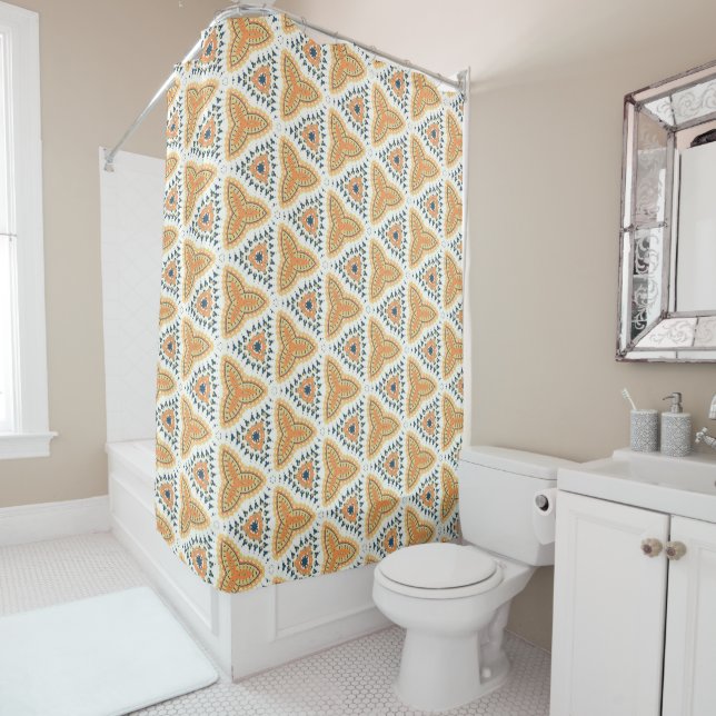 Rideaux De Douche Golden Orange Geo Motif (En situation)
