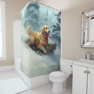 Rideaux De Douche Golden Retriers Noël neige hiver