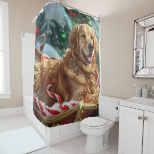 Rideaux De Douche Golden Retriever Chien Festif de Noël
