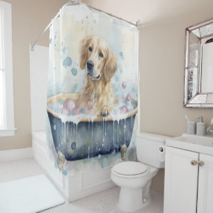 Rideaux De Douche Golden Retriever dans la baignoire aquarelle chien
