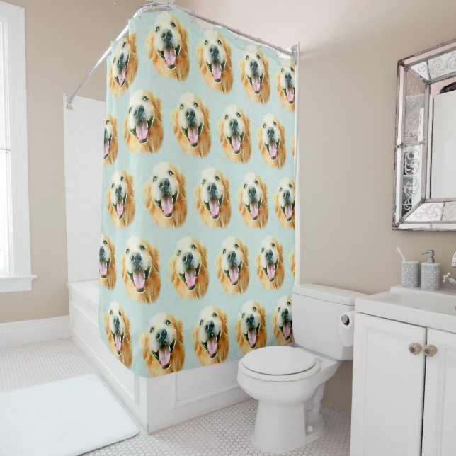 Rideaux De Douche Golden retriever de sourire dans l'aquarelle (En situation)