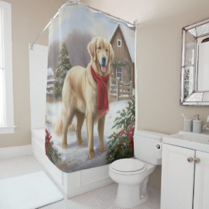 Rideaux De Douche Golden Retriever Dog in Snow Christmas