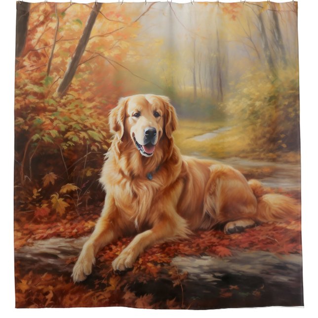 Rideaux De Douche Golden Retriever en automne Leaves automne Inspire (Devant)
