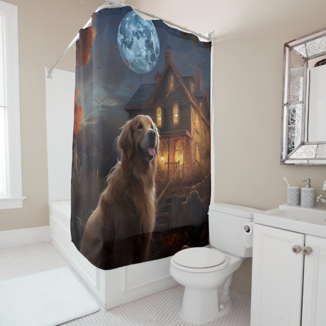 Rideaux De Douche Golden Retriever Halloween effroi (En situation)