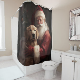 Rideaux De Douche Golden Retriever with Santa Clause Christmas