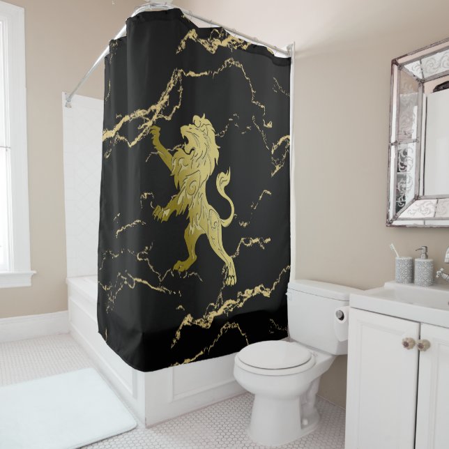 Rideaux De Douche Golden Royal Lion Marbre noir (En situation)