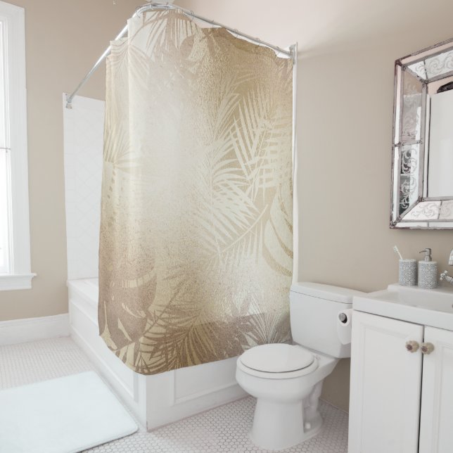 Rideaux De Douche Golden Shine Botanique Tropical Palm Tree Feuilles (En situation)