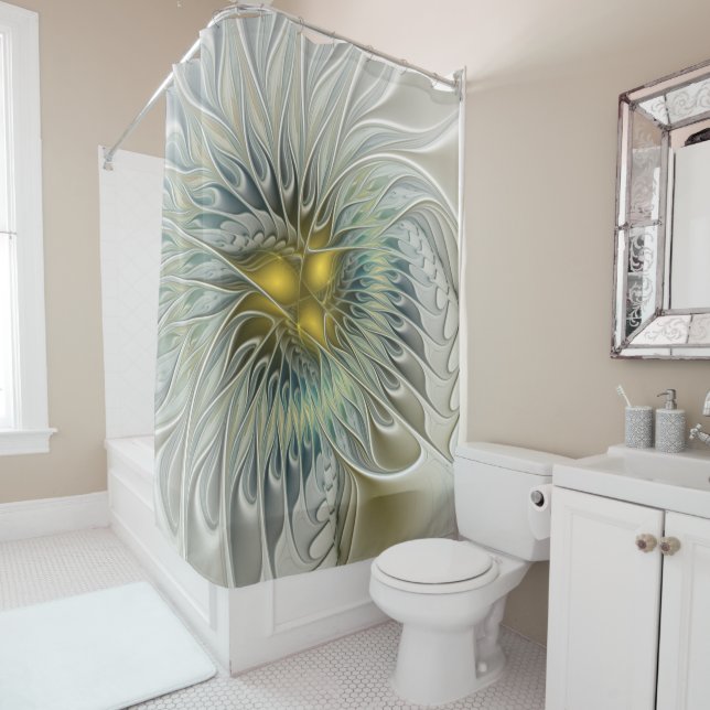 Rideaux De Douche Golden Silver Flower Fantasy abstract Fractal Art (En situation)