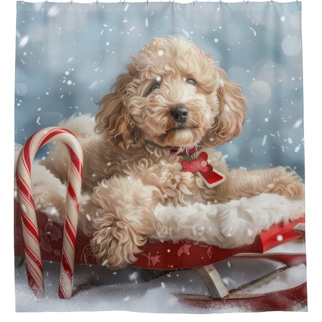 Rideaux De Douche Goldendoodle Chien Festif de Noël (Devant)