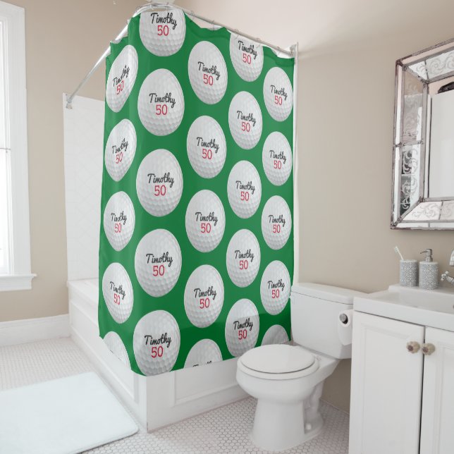 Rideaux De Douche Golf Ball Anniversaire - 50e ou autre année (En situation)