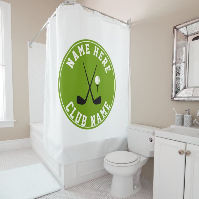 Rideaux De Douche Golf clubs croisés, balle et vert nom (En situation)