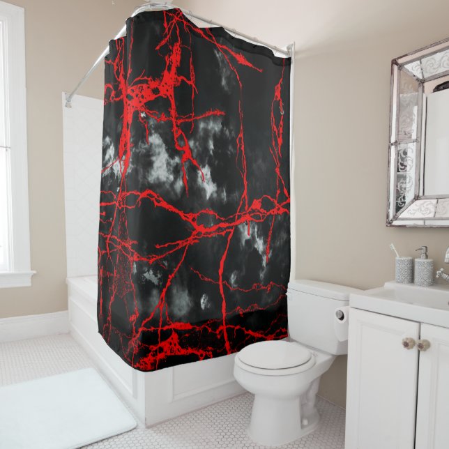 Rideaux De Douche Goth nocturne d'horreur - Noir et Blanc, Rouge (En situation)