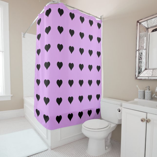 Rideaux De Douche Goth Rose et Black Heart Design (En situation)