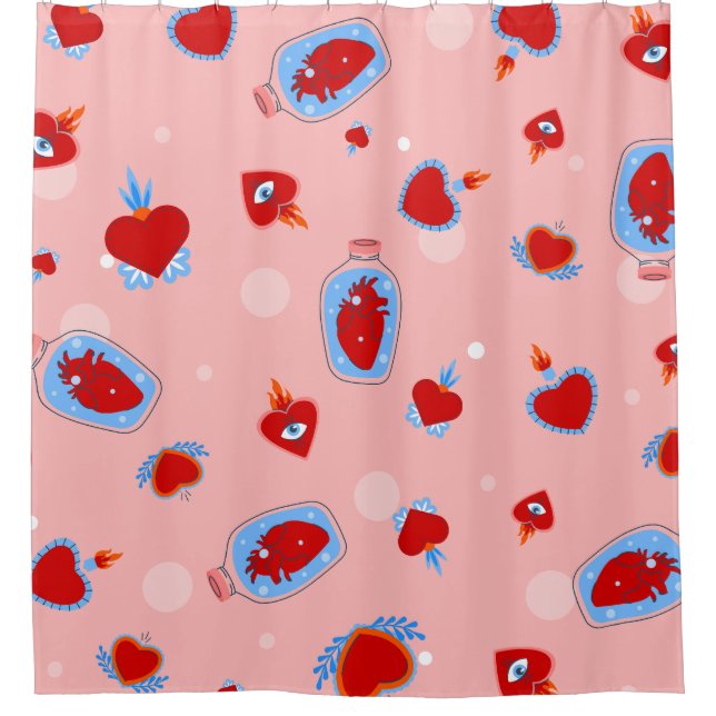 Rideaux De Douche goth valentines rose sacré coeurs humains (Devant)