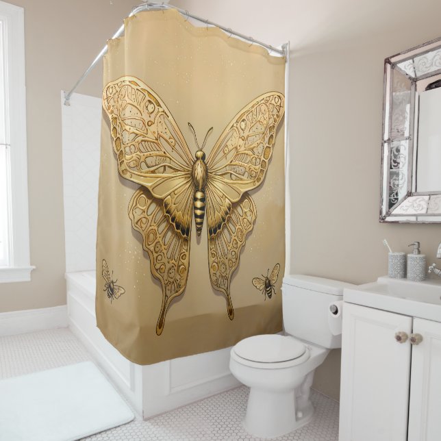 Rideaux De Douche Grace d'or : Le Papillon Enchantant (En situation)