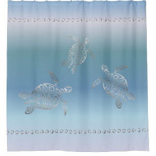 Rideaux De Douche Gradient bleu de tortues argentées nautique
