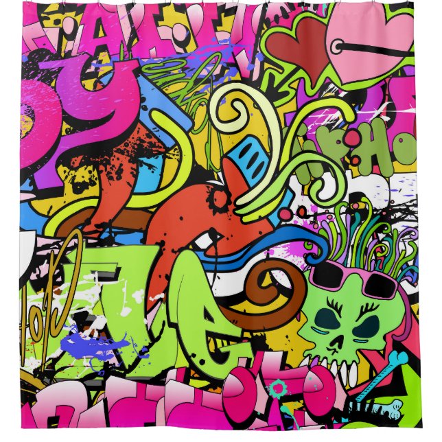 Rideaux De Douche Graffiti Art : Hip-Hop Style Arrière - plan (Devant)