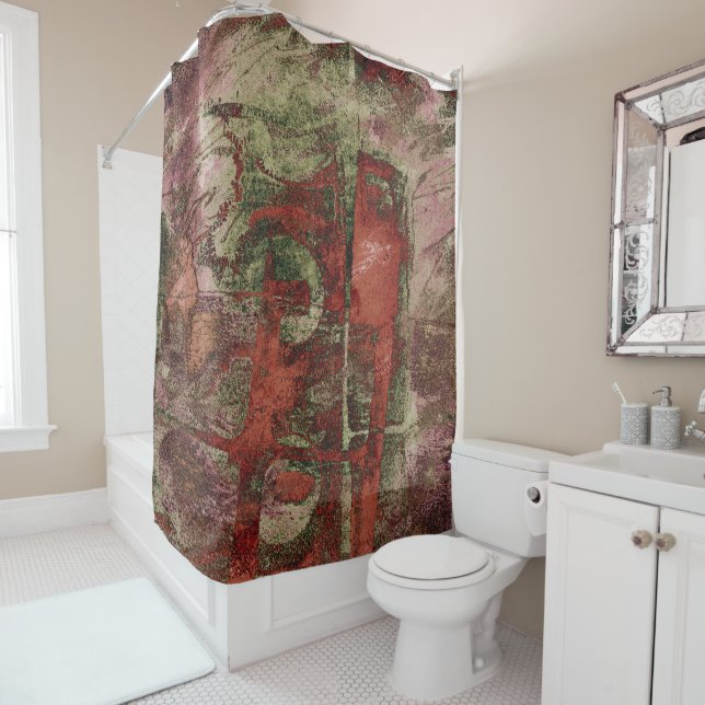 Rideaux De Douche Graffiti peint Grunge Automne Rouge Vert rouille (En situation)