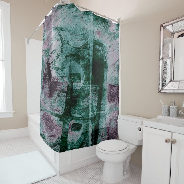 Rideaux De Douche Graffiti peint Grunge | Moody Plum Purple Green (En situation)