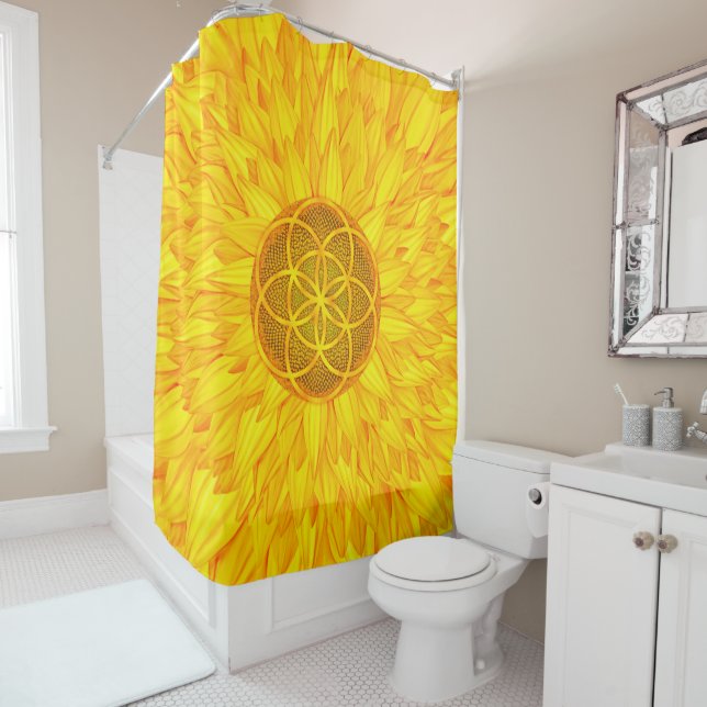 Rideaux De Douche Graine de vie en Tournesol - Géométrie sacrée (En situation)