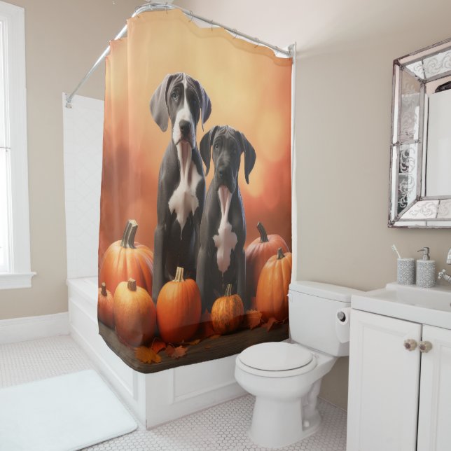 Rideaux De Douche Grand Chiot Danse Automne Délice Citrouille (En situation)