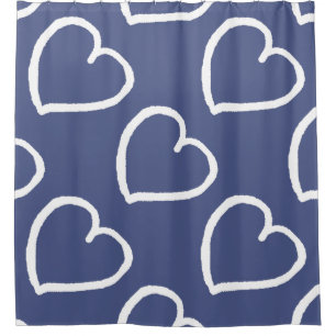 Rideaux De Douche Grand coeur motif blanc sur bleu foncé