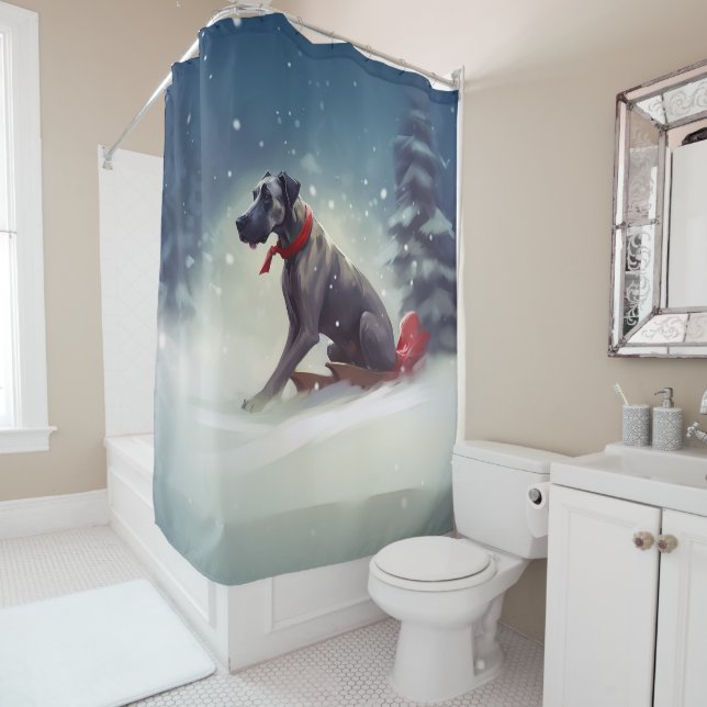 Rideaux De Douche Grand Dane Noël hiver neige (En situation)