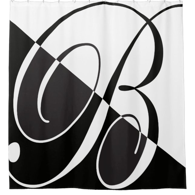 Rideaux De Douche Grand monogramme élégant noir et blanc de la (Devant)