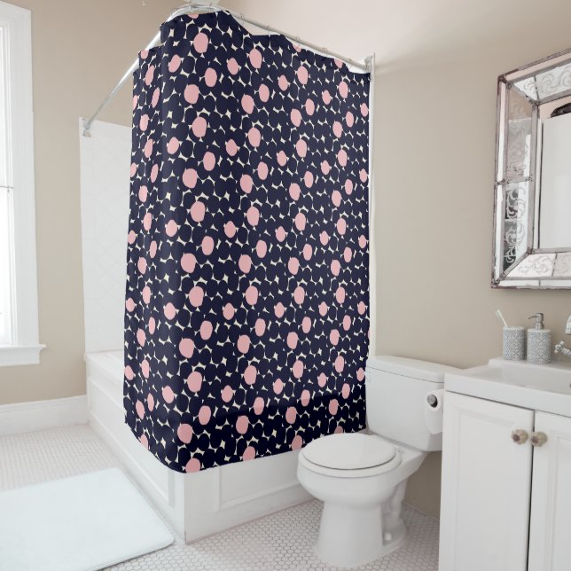 Rideaux De Douche Grand motif de point bleu et rose (En situation)